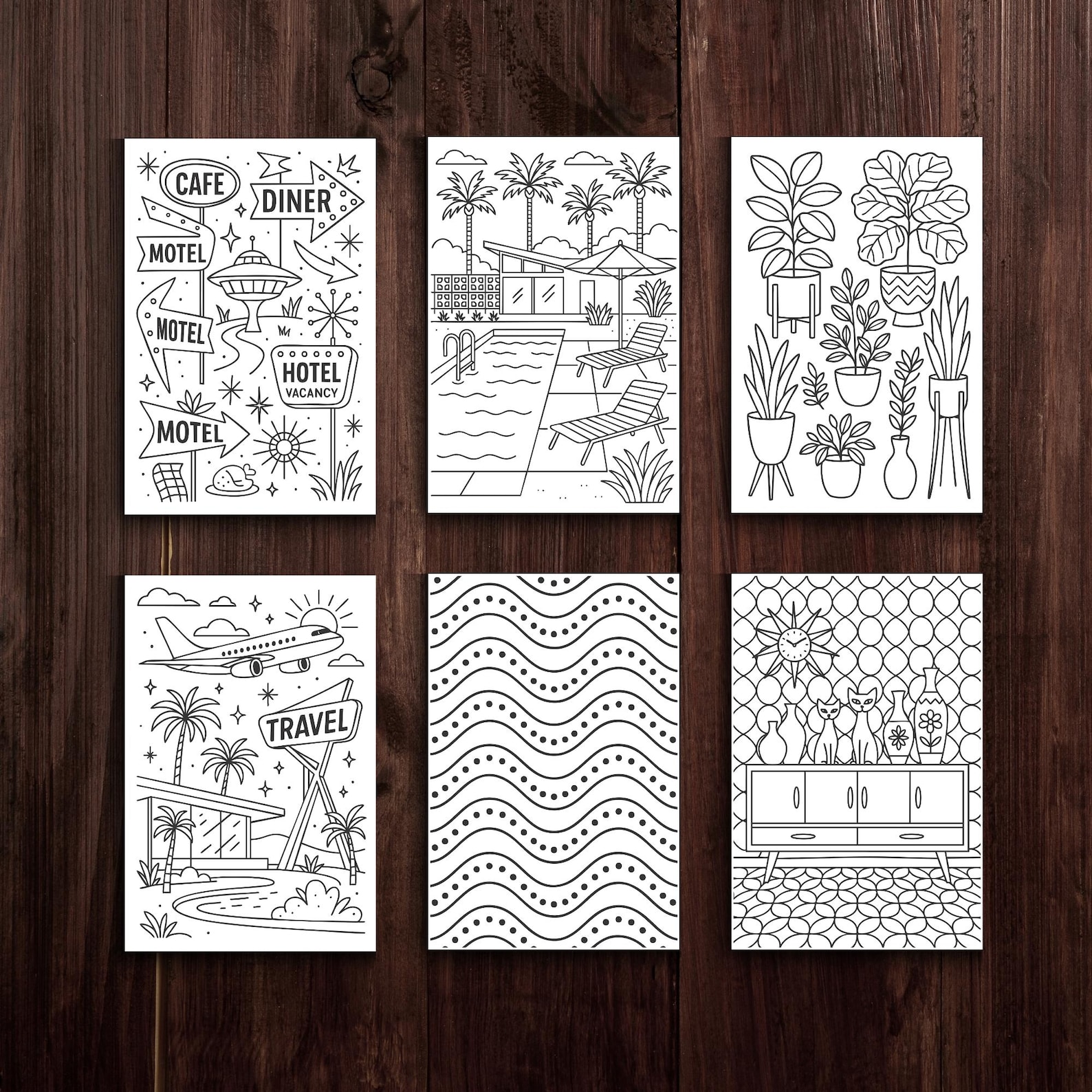 Mid-century Modern Coloring Book – Retro Line Art Printables | Atomic ...