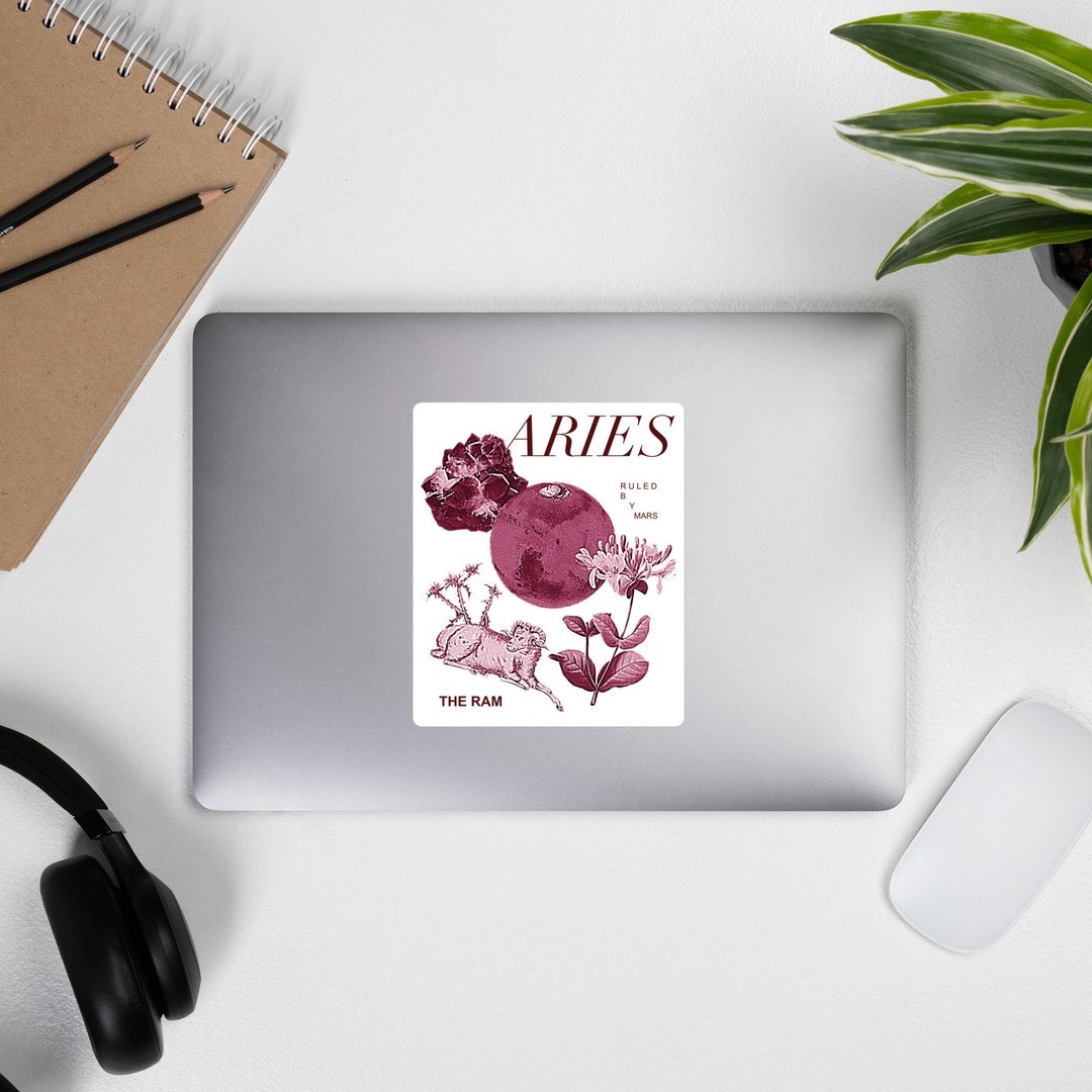 Aries Zodiac Sign Sticker, Modern, Constellation, Crystals, Gift Idea ...