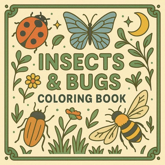 Insects Coloring Book – Bug and Butterfly Printables for Kids and Adults | Nature Line Art Pages | Educational PDF | Instant Download