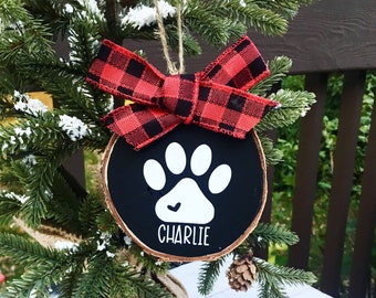 Pet Ornament | Dog Ornament| Paw print ornament | Personalized Dog Ornament | Personalized Pet Ornament | Wood Slice Ornament |