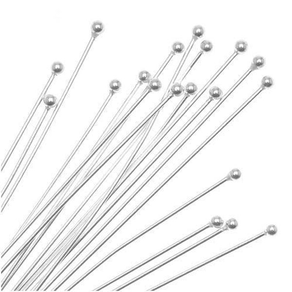 Silver Plated Brass Head Ball Pins for Jewelry Making- Hypoallergenic Nickel Free- 50mm x 22g (2 inch)