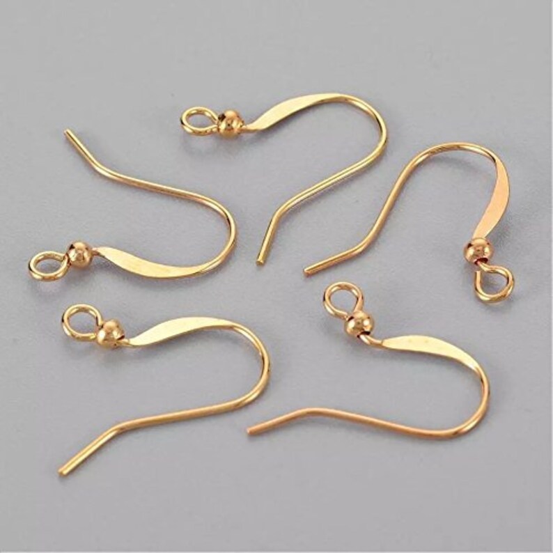 Gold Brass Flat Fish Hook Ear Wires Earring Findings With Bead Etsy