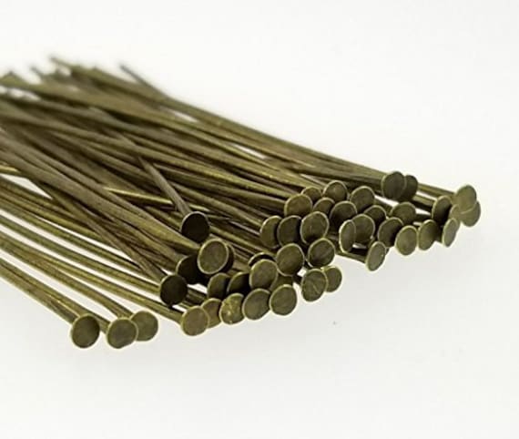 35mm, 21 Gauge Antique Brass Bronze Small Flat Head Pins for Jewelry Making Crafts- Nickel Free 1.4 Inch