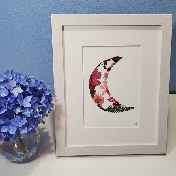 Free shipping, to the moon and back, pressed flowers, flower art