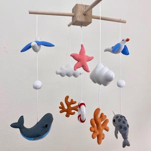 Ocean Baby Mobile | Handmade Felt Nautical Nursery Decor | Whale, Narwhal, Starfish, Coral | Coastal Crib Mobile for Baby Shower Gift
