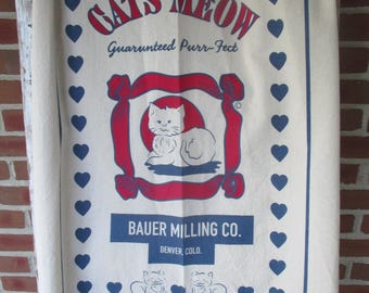 Organic Cotton Cat Fabric Panel: Feed Sack Style, 40"x60"
