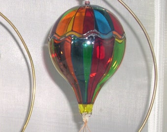 Blown Glass Hot Air Balloon Ornaments: Standard Pattern in Bold Multi colors