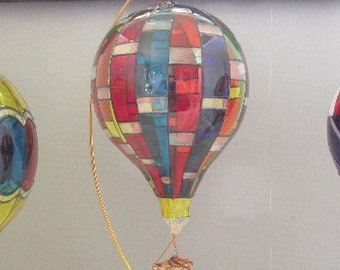 Blown Glass Hot Air Balloon Ornament: Rectangles Pattern