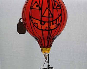 Blown Glass Hot Air Balloon ornament, Pumpkin pattern