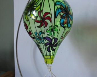 Blown Glass Hot air balloon ornament, Pinwheel pattern