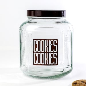 Vintage Hoosier Glass Cookie Jar with 1970s Brown & White COOKIES COOKIES Typography
