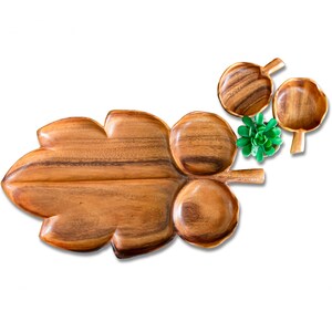 Vintage Monkeypod Serving Tray Set – Mid Century Hawaiian Wood Leaf Tray