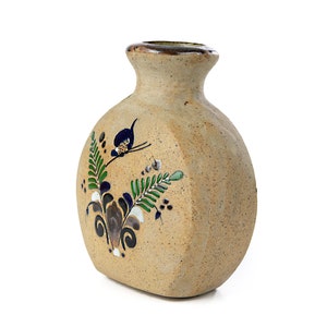 Vintage Tonala Pottery Vase, Signed Mexican Pottery Sandstone, Mexican Folk Art Pottery Colorful Bird Vase, Bohemian, Southwestern Decor