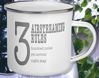 Small Enamel 3 Rules Camp Mug, Airstream Trailer, Airstream Gift, Airstream Camper, Happy Camper, Camping Gift, RV Life, RV Gift