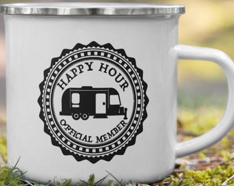 Small Airstream Happy Hour Camp Mug, Airstream Trailer, Airstream Gifts, Airstream Camper, Happy Camper Mug, Camping Gift, RV Life, RV Gifts