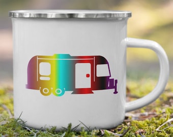 Taza pequeña de esmalte Airstream, remolque Airstream, regalos Airstream, autocaravana Airstream, regalo para campistas felices, taza de camping, taza de camping, vida en autocaravana