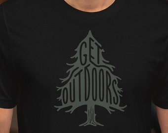 Unisex Get Outdoors T-Shirt, Camping Shirt, Happy Camper Shirt, Adventure Shirt Men, Outdoor Gift Men, Vintage Camper, Camping Shirt Men, RV