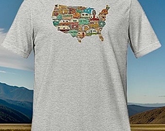 Unisex RV Map of the US T-Shirt, Camping Shirt, Happy Camper Shirt, Adventure Shirt Men, Outdoor Gift Men, Vintage Camper, Camping Shirt Men