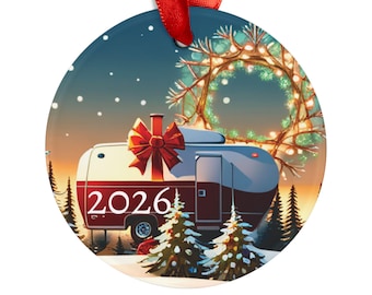 Adorno acrílico de doble cara estilo caravana vintage, regalo para caravana, regalo para acampar, regalo navideño para caravana, adorno para caravana, adorno para acampar, adorno para caravana