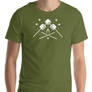 Unisex Marshmallow T-Shirt, Camping Shirt, Happy Camper Shirt, Adventure Shirt Men, Outdoor Gift Men, Campfire Shirt, Camping Shirt Men, RV Olive