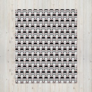 May include: A white and gray repeating pattern of a school bus with red taillights and black windows.