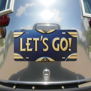 LET&#39;S GO Vintage-Style Metal Vanity Plate for RV, Road Trips, Hiking, Rustic Car Tag Decor, Outdoor Adventure Gift, Traveler, rv Owner Gift