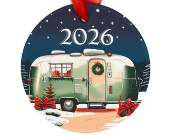 Adorno acrílico de doble cara estilo caravana vintage, regalo para caravana, regalo para acampar, regalo navideño para caravana, adorno para caravana, adorno para acampar, adorno para caravana