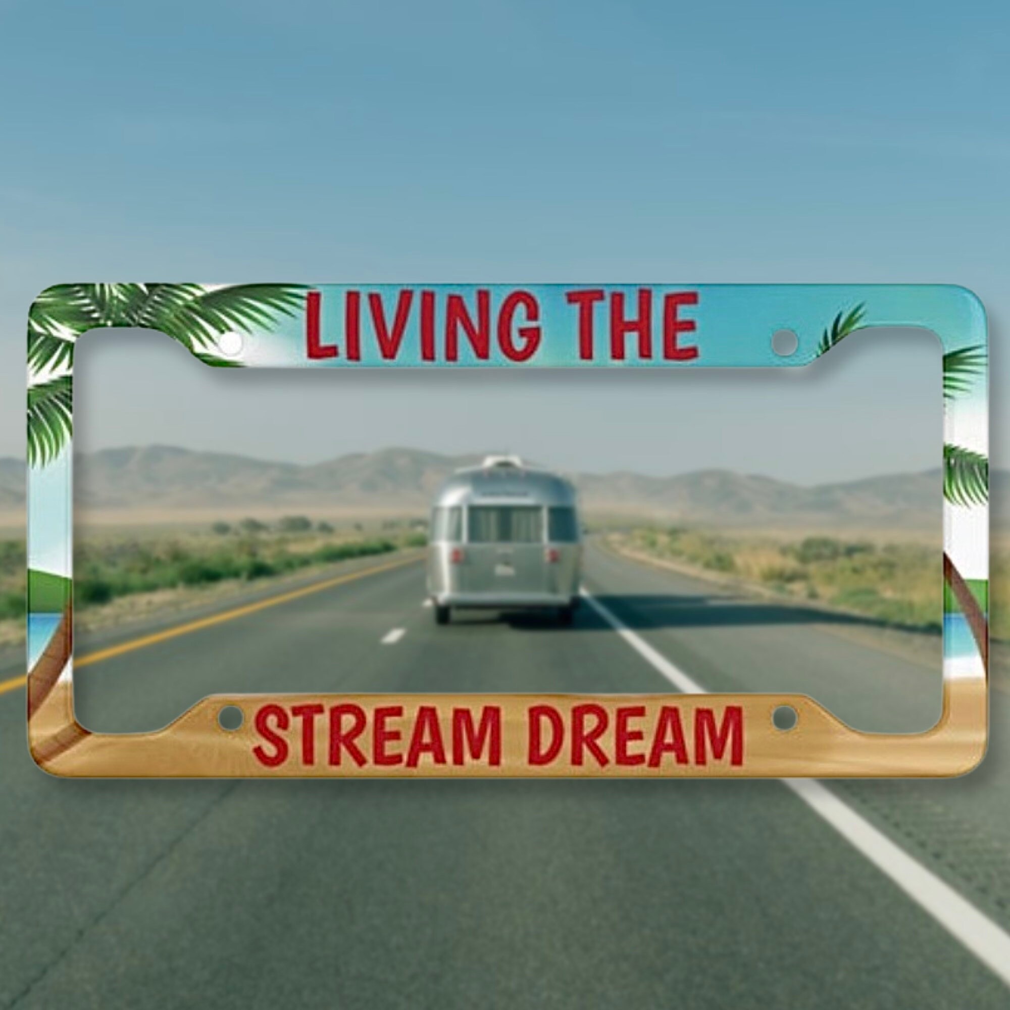 Living the Stream Dream License Plate Frame, Airstream Trailer, Airstream Gift, Airstream Camper