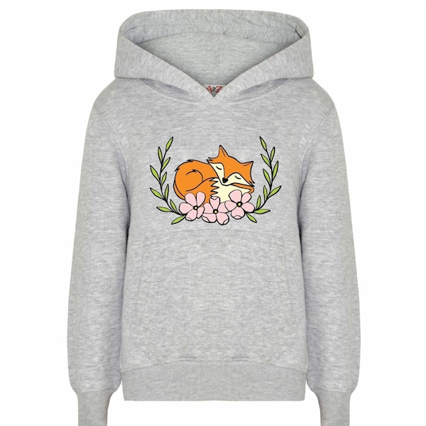 Flower Fox Hoodie, animal, jumper, warm, winter, autumn, gift, flowers, fox, girls, girls hoodie, girls clothing