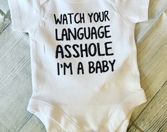 Watch Your Language Vest, funny, rude, swear, baby bodysuit, swear word, baby shower gift, funny baby, baby clothes, gender neutral baby