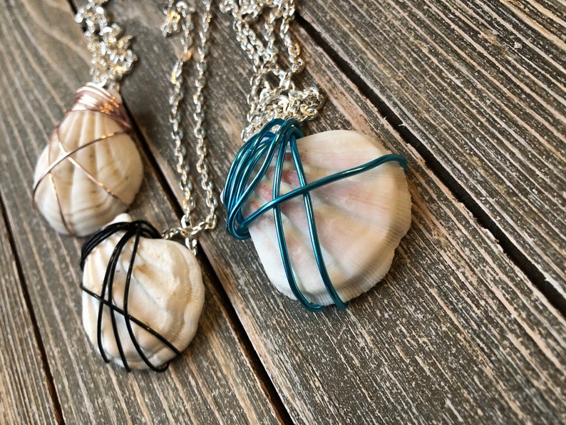 Wire Wrapped Seashells Necklace Decor Chain Colors Etsy
