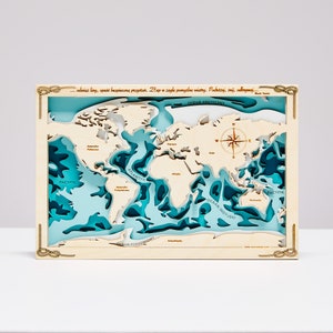 Miniature Wooden World Map: 3D Layered Wall Art (30x20x1.5cm)