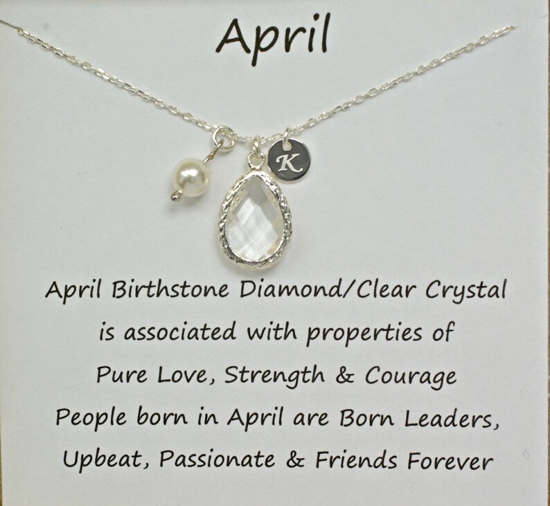 April Birthstone Necklace Sterling Silver Name Initial and Etsy