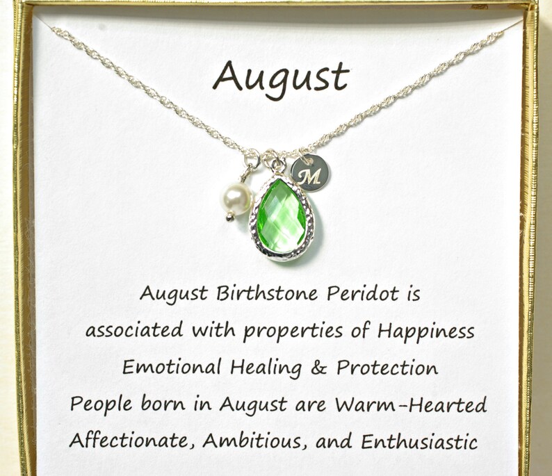 August Birthstone Necklace Personalized with Sterling Silver Etsy