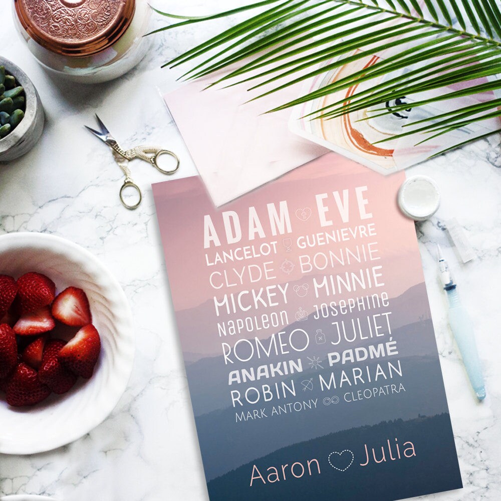 Personalized poster famous couples custom names wedding etsy