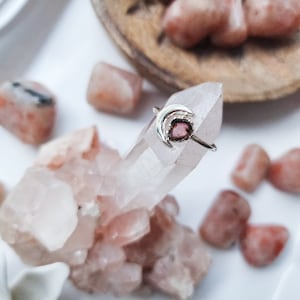 Adjustable Moon Sterling Ring || Watermelon Tourmaline