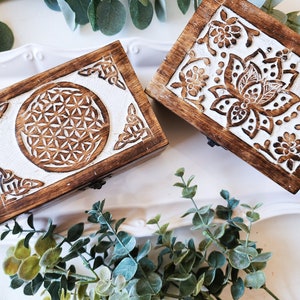 Carved Wood Box || Lotus & Flower of Life