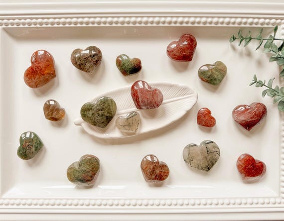 Red & Green Rutile in Quartz Hearts - image 4