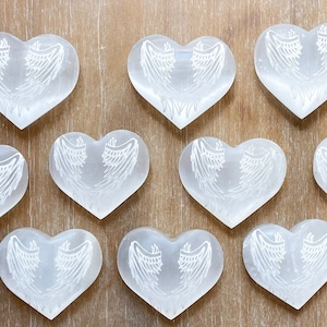 Selenite Engraved Angel Wing Heart