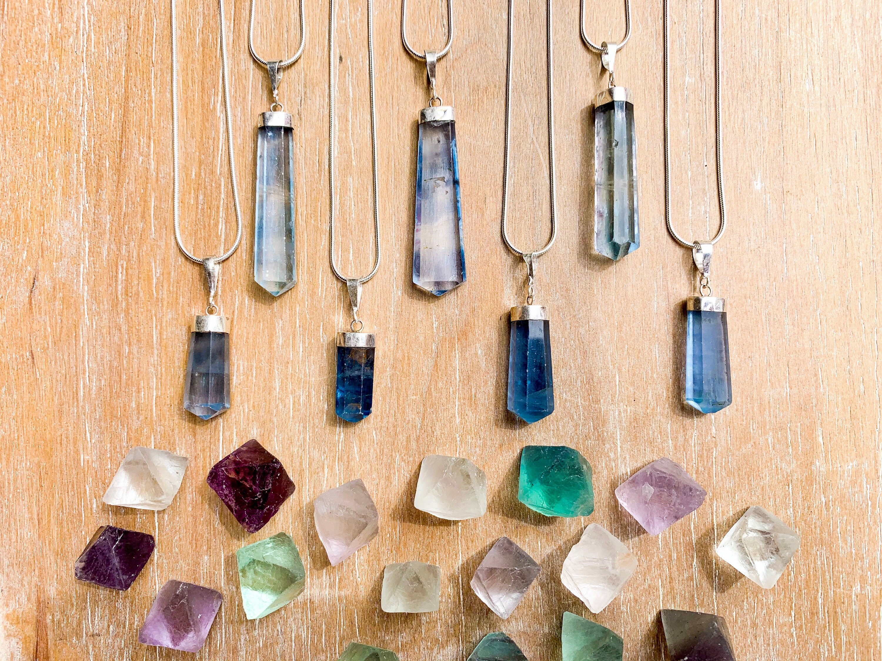 Charged Rainbow Fluorite Point Pendant With 20" Stainless Steel Chain | Zenergy Gems