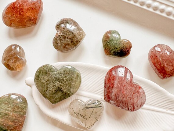 Red & Green Rutile in Quartz Hearts - image 2