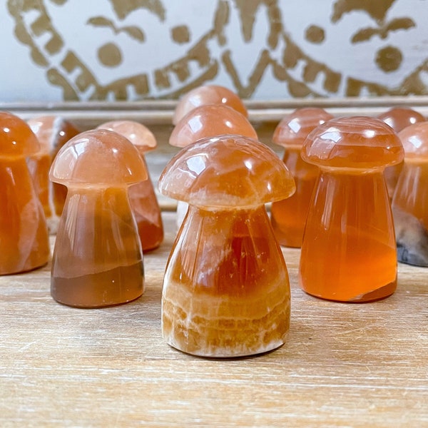 Honey Calcite Mushroom Carving