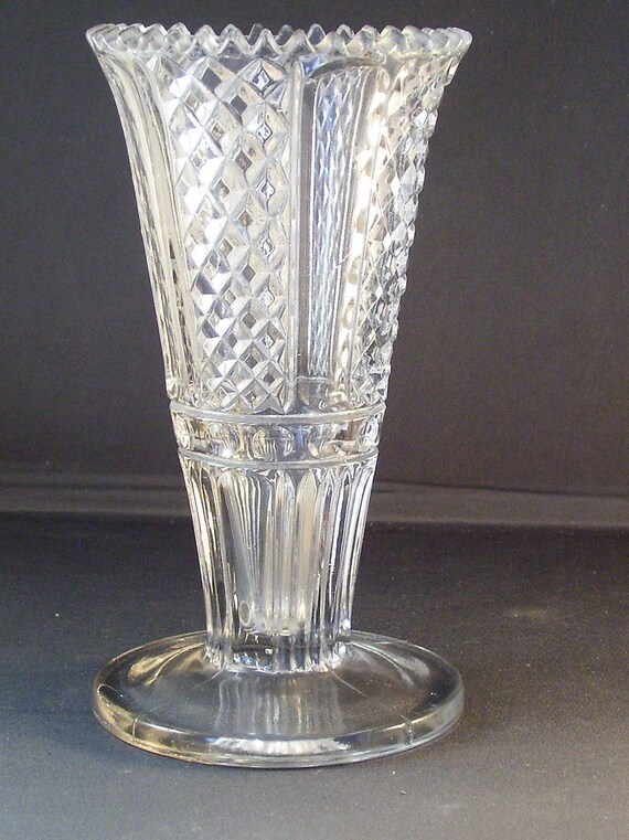 Antique Pressed Glass Vase Saw Tooth Rim Etsy