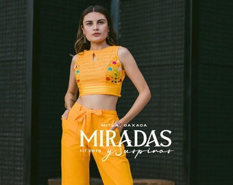 Two-piece summer cotton set, 2-piece pants set. Palazzo, hand-embroidered two-piece set, floral pants set.