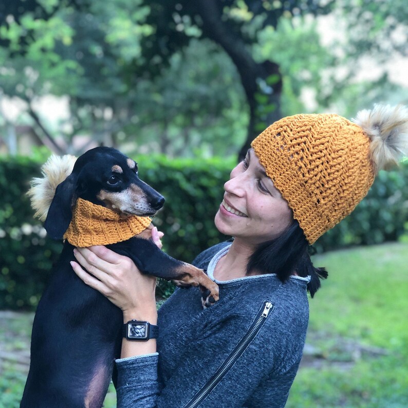 Doxie dachshund Doxie mom and Doxie matching hatneck warmer scarf winter doggy and me,dogmom dog scarf fall hat autumn wiener dog