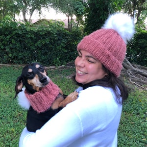 Doxie dachshund Doxie mom and Doxie matching hatneck warmer scarf winter doggy and me,dogmom dog scarf fall hat autumn wiener dog