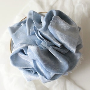 Dusty blue silk velvet ribbon Hand dyed powder blue velvet ribbon Dusty blue wedding Garden wedding sash Light blue silk velvet ribbon
