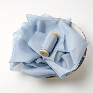 Powder blue silk ribbon Hand dyed habotai silk ribbon Light blue silk ribbon Dusty sash Fine art wedding Styled bouquet Ribbon streamers