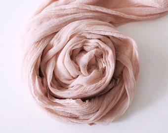 Antique pink gauze runner Cheesecloth runner Ash rose table runner Modern wedding Food photo styling Bride photoshoot prop Flat lay backdrop