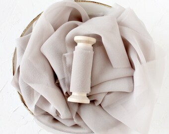 Almond silk ribbon Beige hand dyed silk georgette ribbon Light taupe chiffon silk sash Hand-dyed silk ribbon Neutral wedding decorations